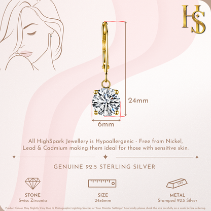 Scintillating Solitaire Drop Earrings in 925 Sterling Silver with 18k Gold Finish For Women