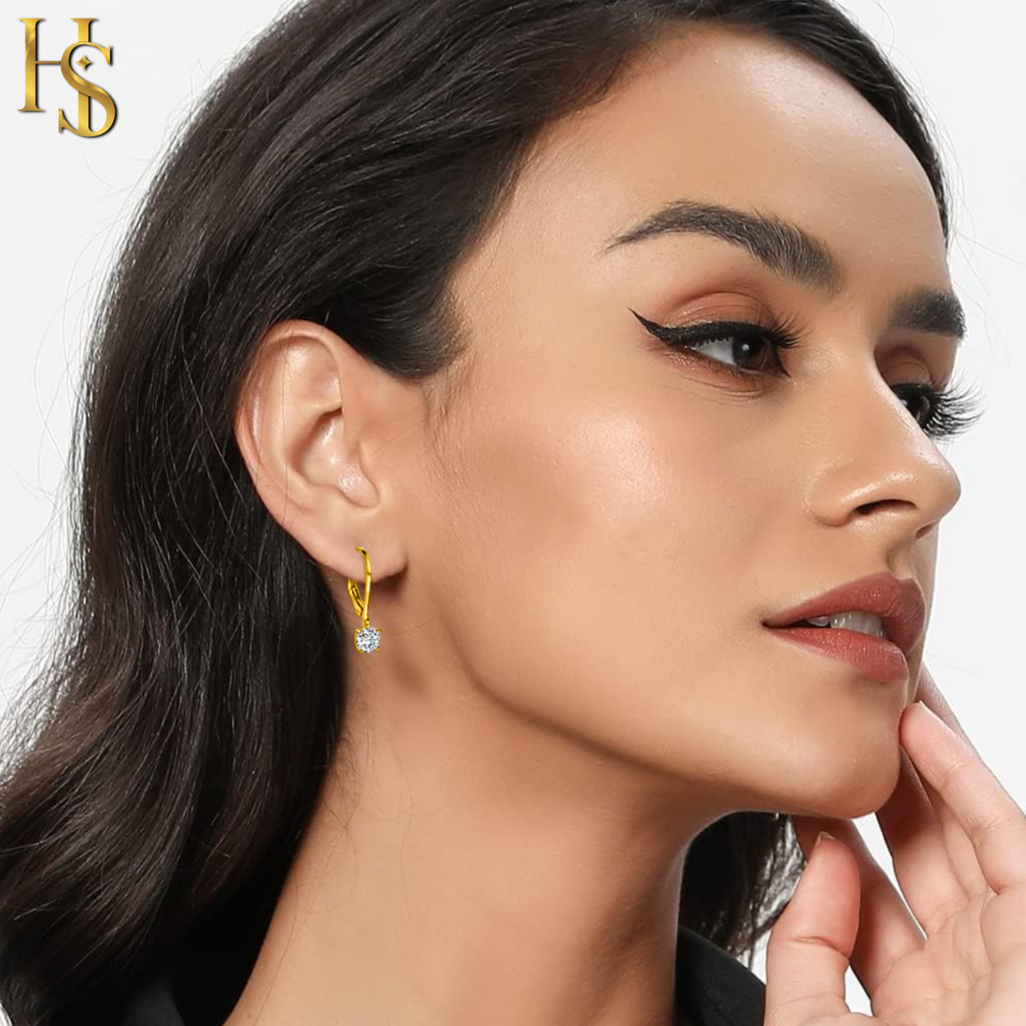 Scintillating Solitaire Drop Earrings in 925 Sterling Silver with 18k Gold Finish For Women