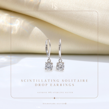 Scintillating Solitaire Drop Earrings in 92.5 Sterling Silver with Brilliance Sparkling Zirconia