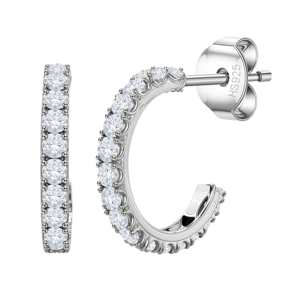 Starry Half Hoop Stud Earrings in 925 Sterling Silver With Diamond like Brilliance Zirconia