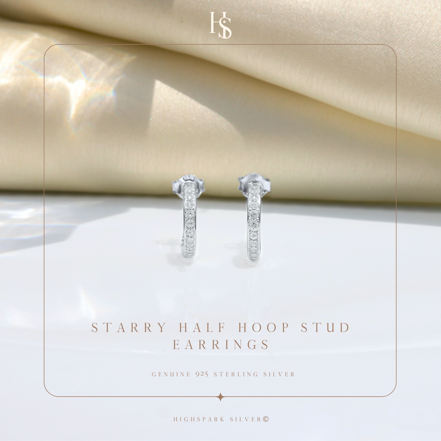 Starry Half Hoop Stud Earrings in 925 Sterling Silver With Diamond like Brilliance Zirconia