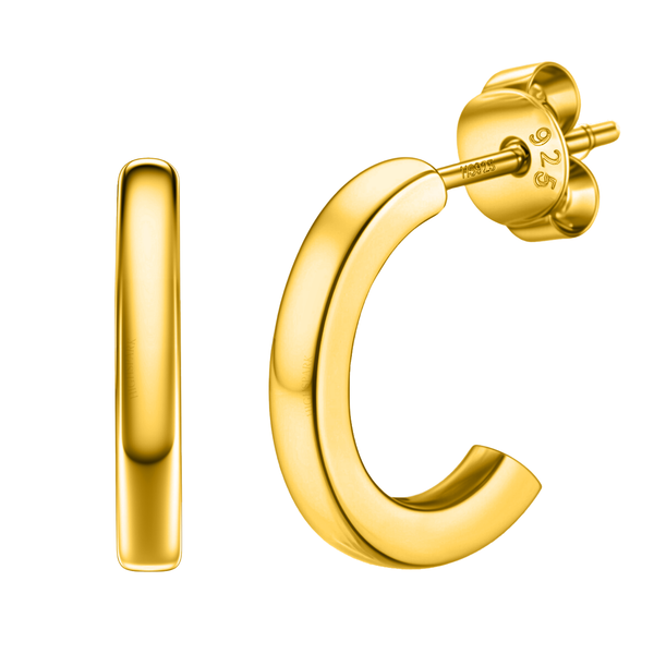 A pair of gold-plated half hoop stud earrings with a smooth, polished finish, shown on a plain white background.