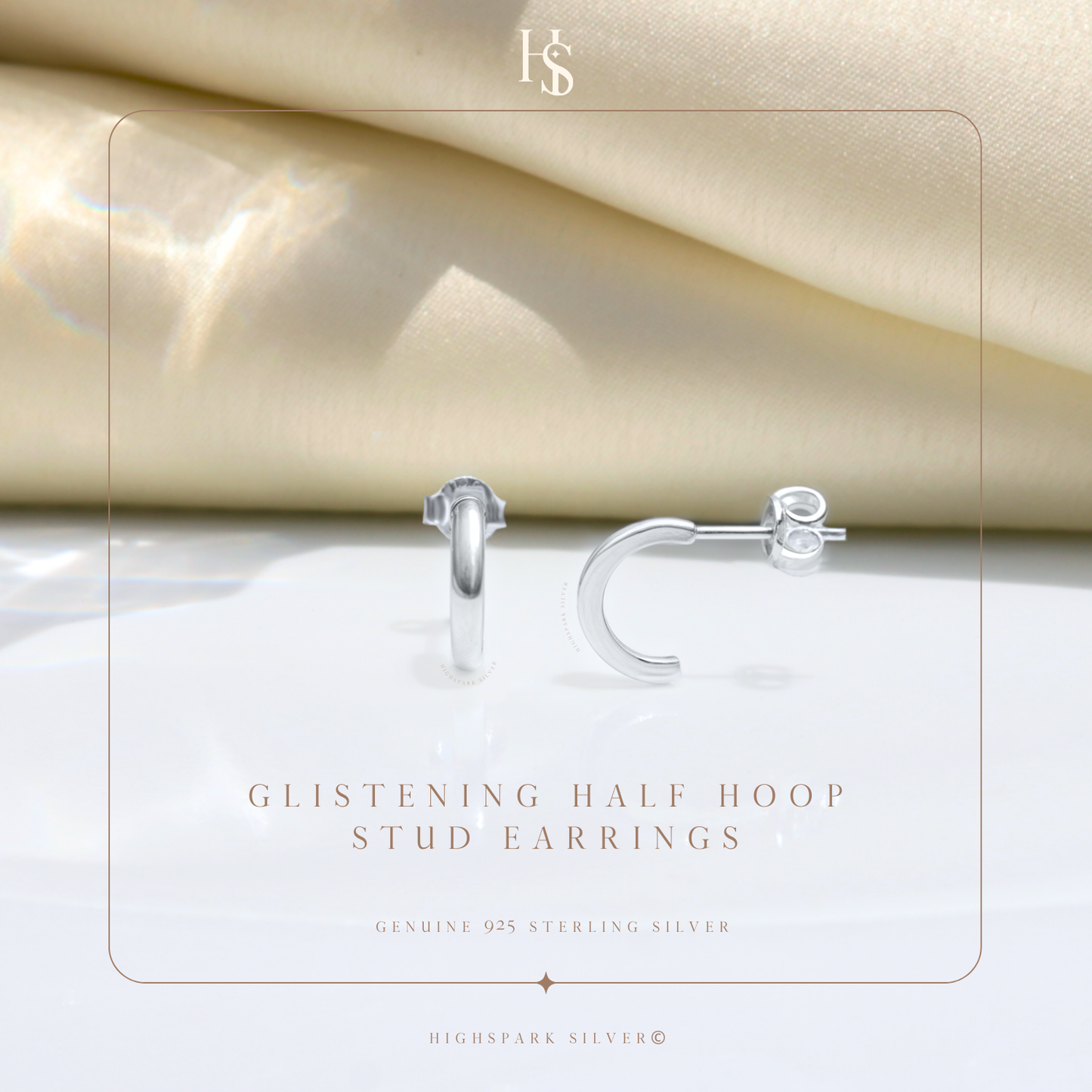 Glistening Half Hoop Stud Earrings in 925 Sterling Silver for Women