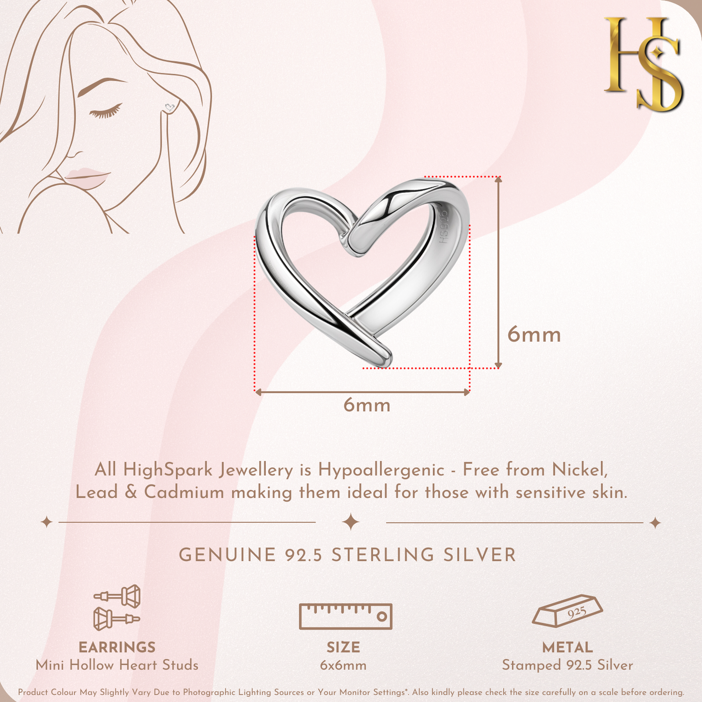 Mini Hollow Heart Stud Earrings in 925 Sterling Silver for Women