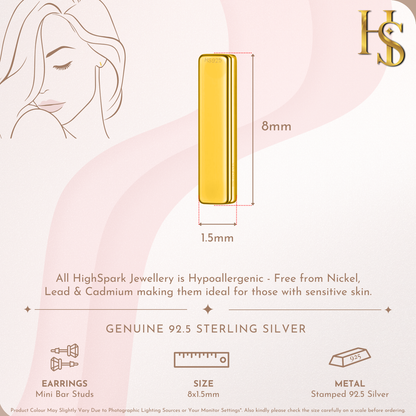 Mini Bar Stud Earring in 925 Sterling Silver with 18k Gold Finish For Women