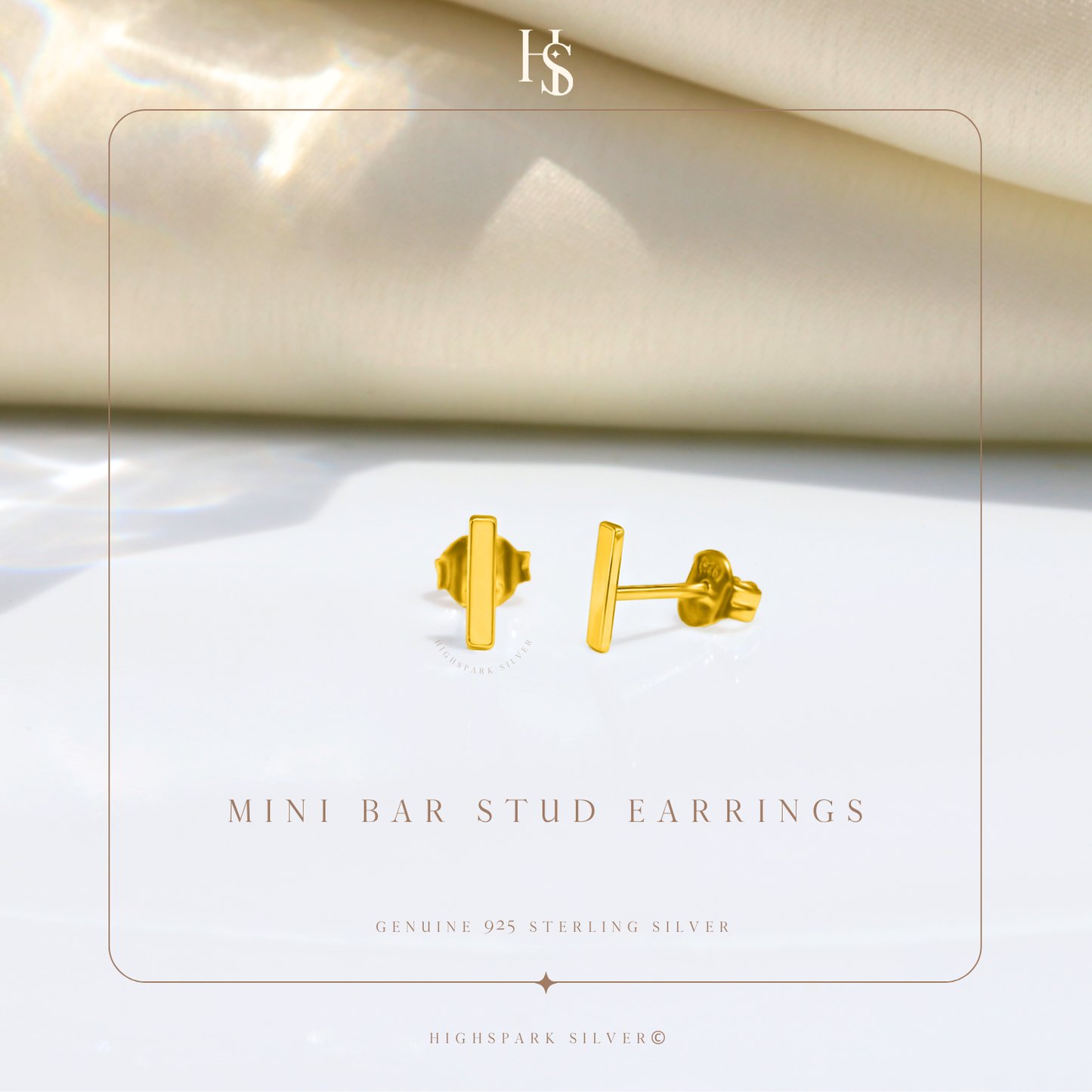 Mini Bar Stud Earring in 925 Sterling Silver with 18k Gold Finish For Women