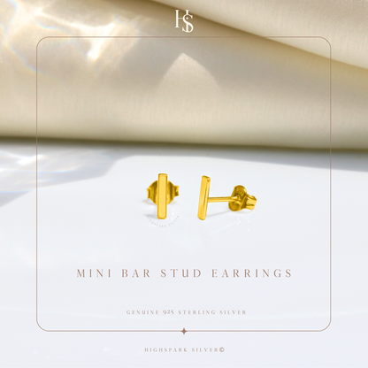 Mini Bar Stud Earring in 925 Sterling Silver with 18k Gold Finish For Women