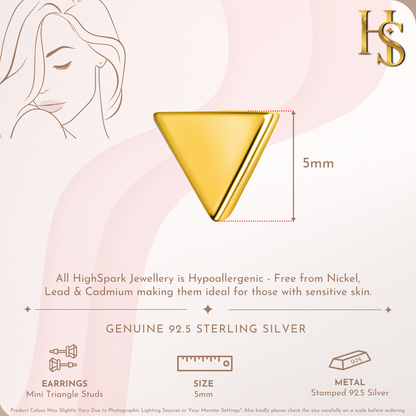 Mini Triangle Stud Earring in 925 Sterling Silver with 18k Gold Finish For Women
