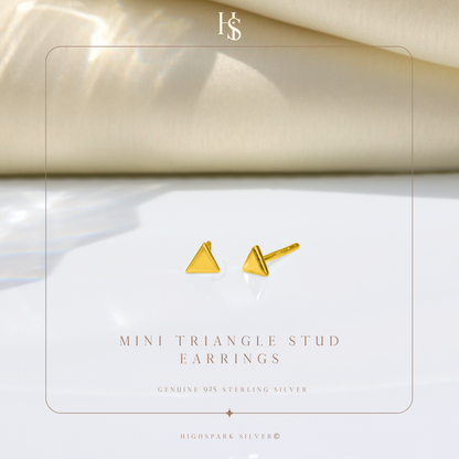 Mini Triangle Stud Earring in 925 Sterling Silver with 18k Gold Finish For Women