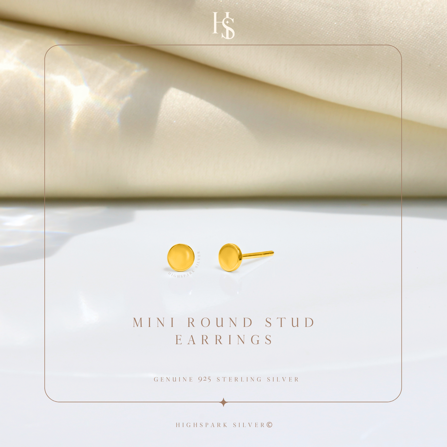 Mini Round Stud Earrings in 925 Sterling Silver with 18k Gold Finish For Women