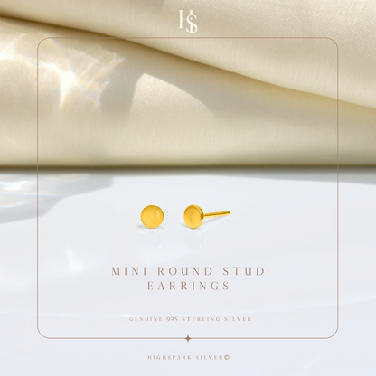 Mini Round Stud Earrings in 925 Sterling Silver with 18k Gold Finish For Women