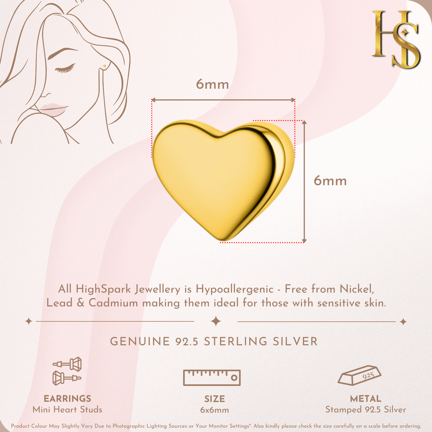 Mini Heart Stud Earring in 925 Sterling Silver with 18k Gold Finish For Women