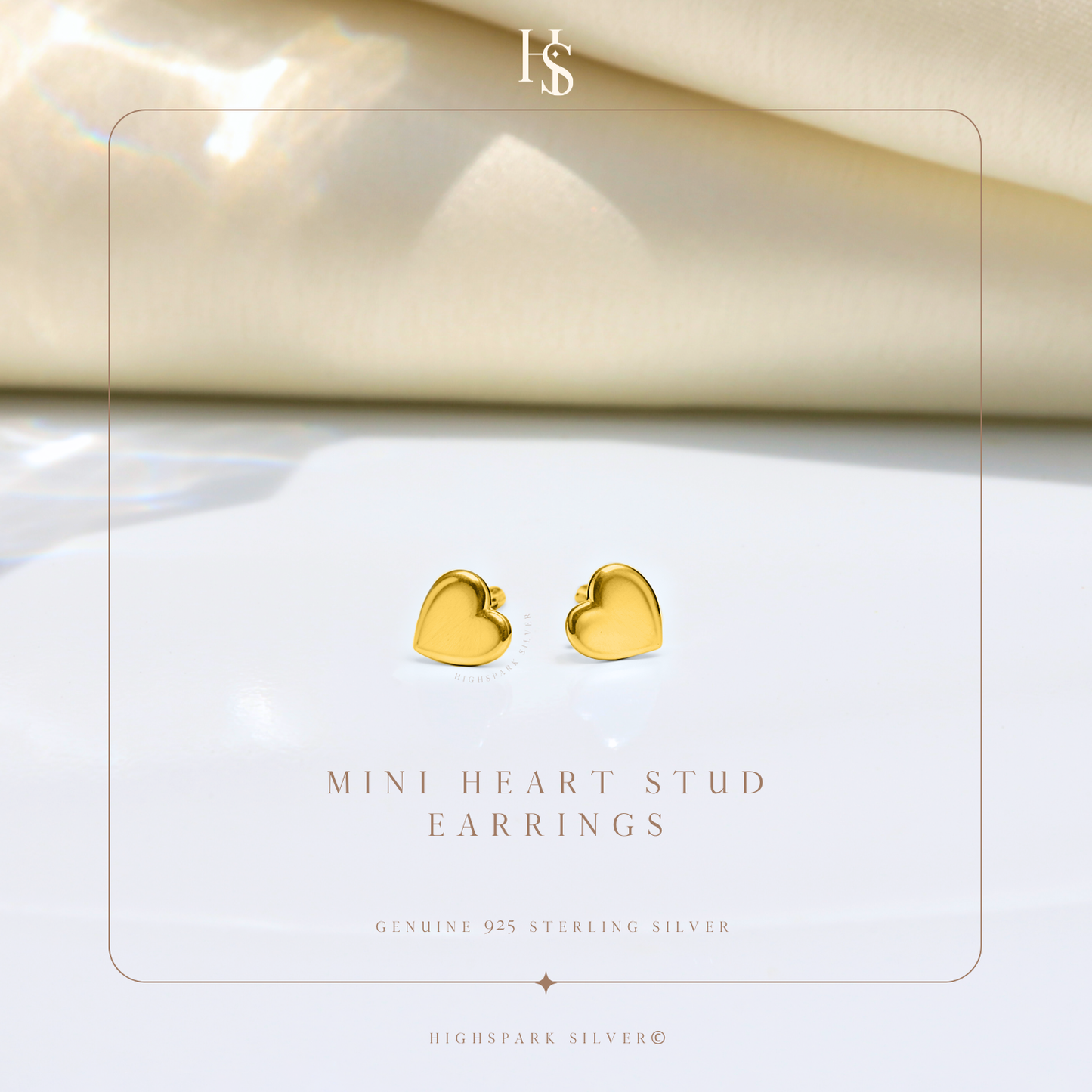 Mini Heart Stud Earring in 925 Sterling Silver with 18k Gold Finish For Women