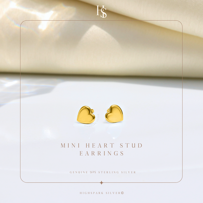 Mini Heart Stud Earring in 925 Sterling Silver with 18k Gold Finish For Women