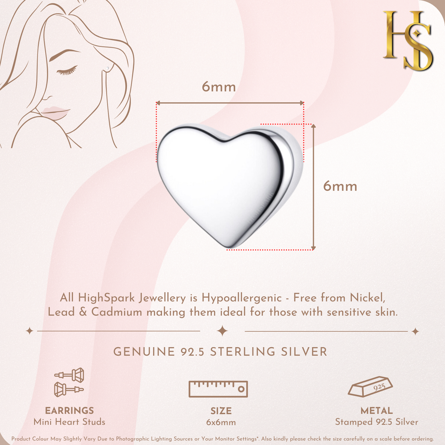 Mini Heart Stud Earrings in 925 Sterling Silver for Women