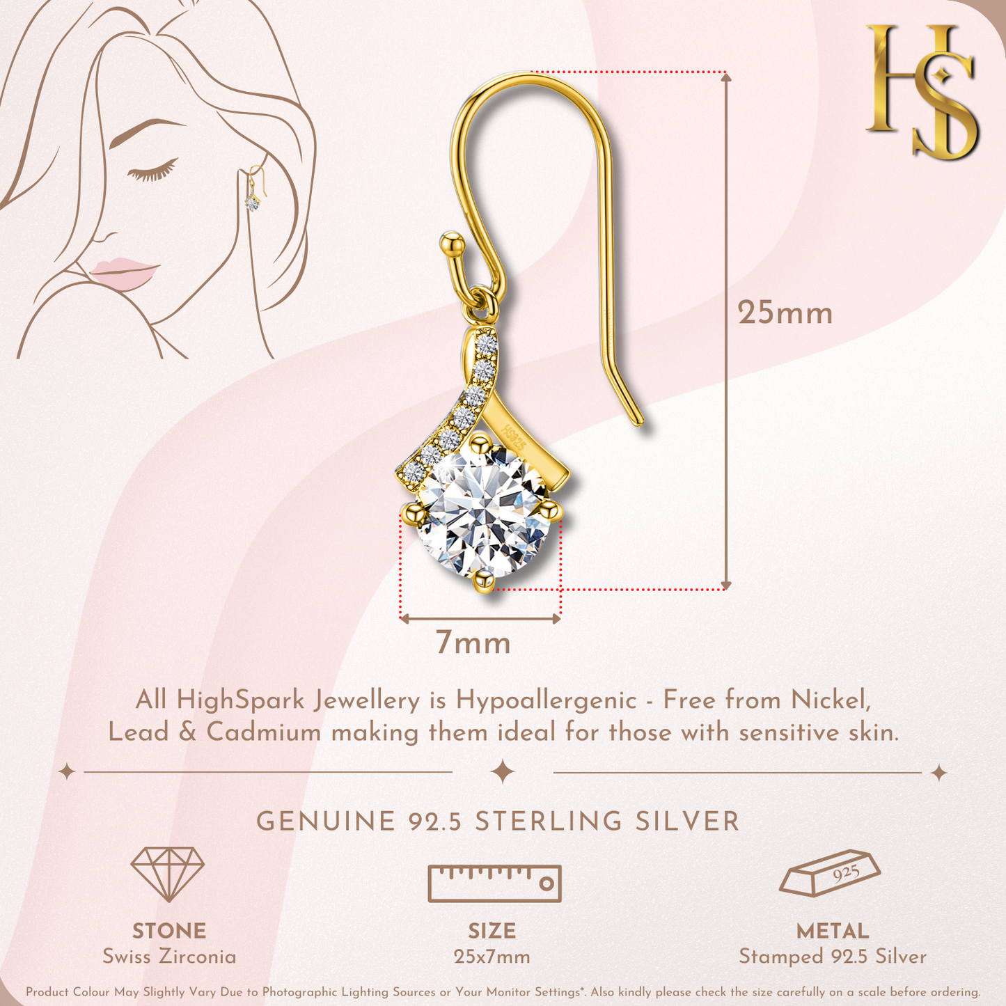 Starlit Solitaire Dangle Earring in 925 Sterling Silver with 18k Gold Finish For Women