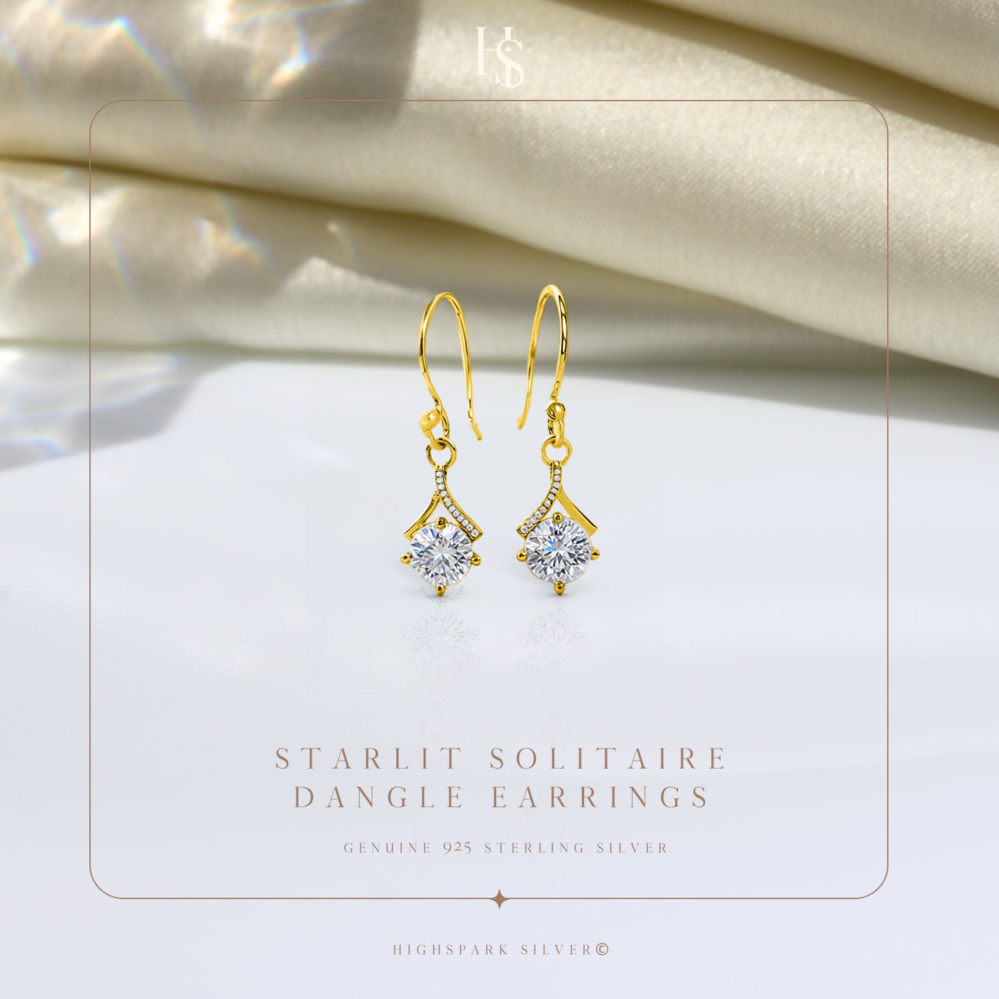 Starlit Solitaire Dangle Earring in 925 Sterling Silver with 18k Gold Finish For Women