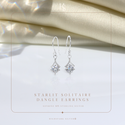 Starlit Solitaire Dangle Earrings in 92.5 Sterling Silver with Diamond like Brilliance Zirconia