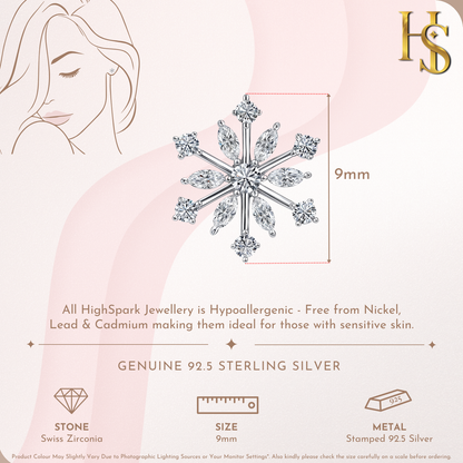 Icy Crystal Snowflake Stud Earrings in 92.5 Sterling Silver with Diamond like Brilliance Zirconia