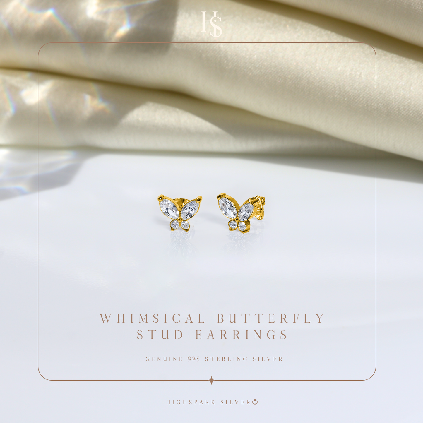 Whimsical Butterfly Stud Earring in 925 Sterling Silver with 18k Gold Finish For Women