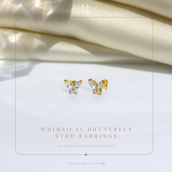 Whimsical Butterfly Stud Earring in 925 Sterling Silver with 18k Gold Finish For Women