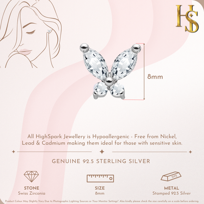 Whimsical Butterfly Stud Earrings in 92.5 Sterling Silver with Diamond like Brilliance Zirconia