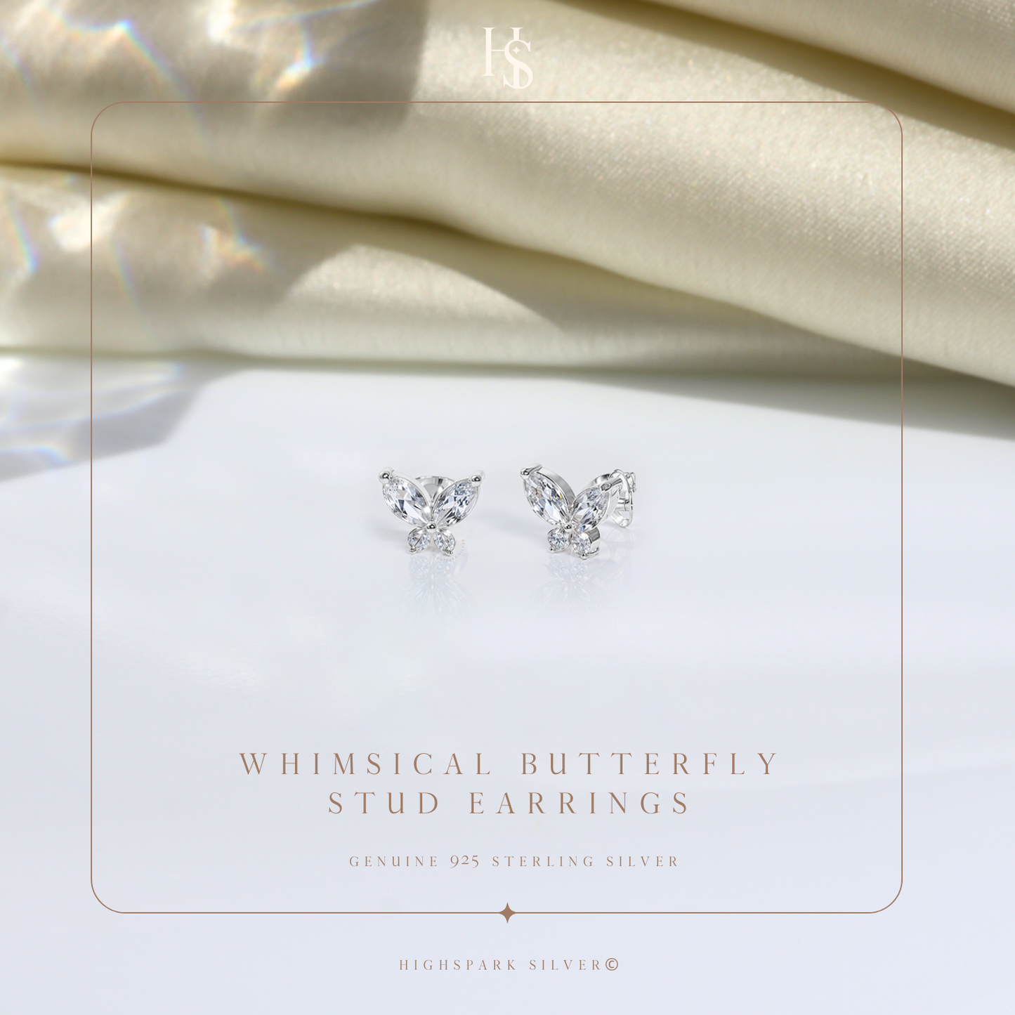 Studded Butterfly Solitaire Earrings, Pendant & Chain Set in 92.5 Sterling Silver With Diamond like Brilliance Zirconia