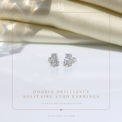 Double Brilliance Solitaire Stud Earrings in 92.5 Sterling Silver with Diamond like Brilliance Zirconia