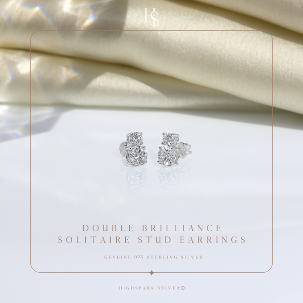 Double Brilliance Solitaire Stud Earrings in 92.5 Sterling Silver with Diamond like Brilliance Zirconia