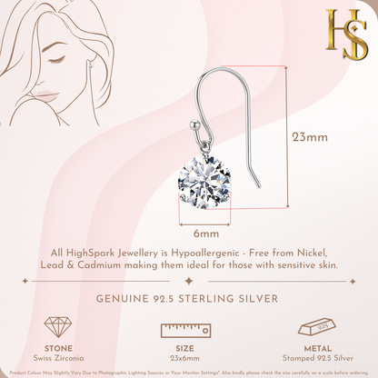 Sparkling Solitaire Drop Earrings in 92.5 Sterling Silver with Diamond like Brilliance Zirconia