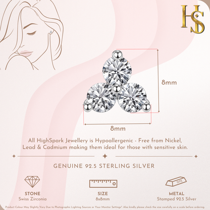 Timeless Tri Soliatire Stud Earrings in 92.5 Sterling Silver with Diamond like Brilliance Zirconia