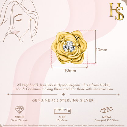 Regal Rose Solitaire Stud Earring in 925 Sterling Silver with 18k Gold Finish For Women