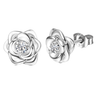 Round Silver Stud Earrings, Regal Rose Design in 925 Sterling