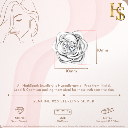 Regal Rose Solitaire Stud Earrings in 92.5 Sterling Silver with Diamond like Brilliance Zirconia