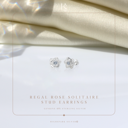 Regal Rose Solitaire Stud Earrings in 92.5 Sterling Silver with Diamond like Brilliance Zirconia