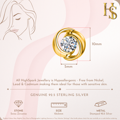 Everlasting Solitaire Stud Earring in 925 Sterling Silver with 18k Gold Finish For Women