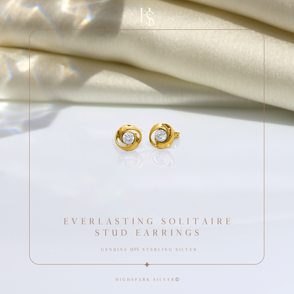 Everlasting Solitaire Stud Earring in 925 Sterling Silver with 18k Gold Finish For Women