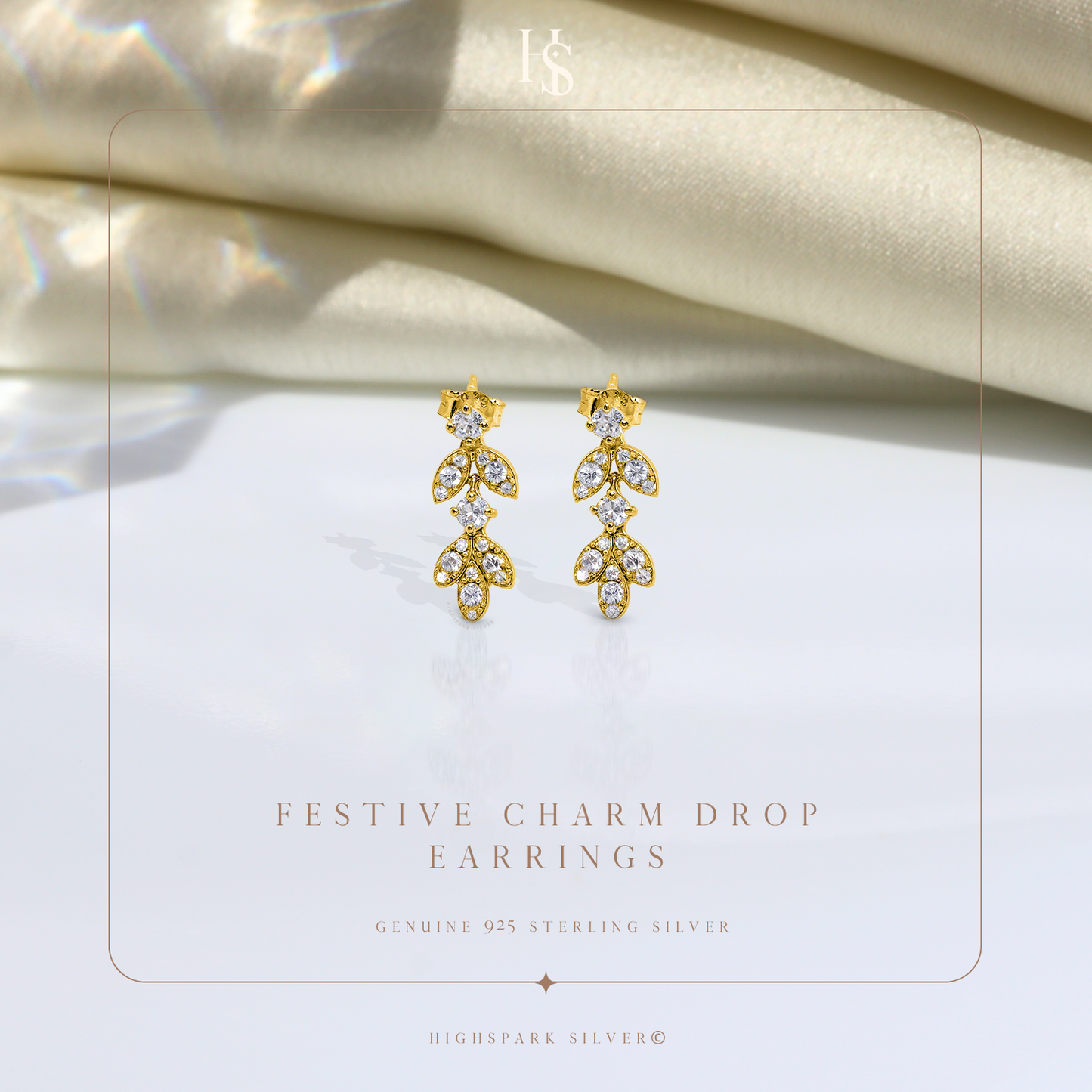 Frestive Charm Drop Earring in 925 Sterling Silver with 18k Gold Finish For Women