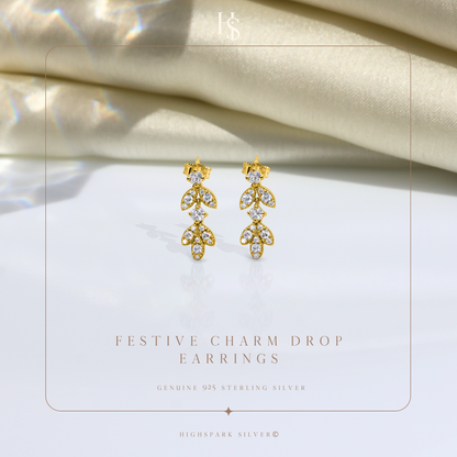 Frestive Charm Drop Earring in 925 Sterling Silver with 18k Gold Finish For Women