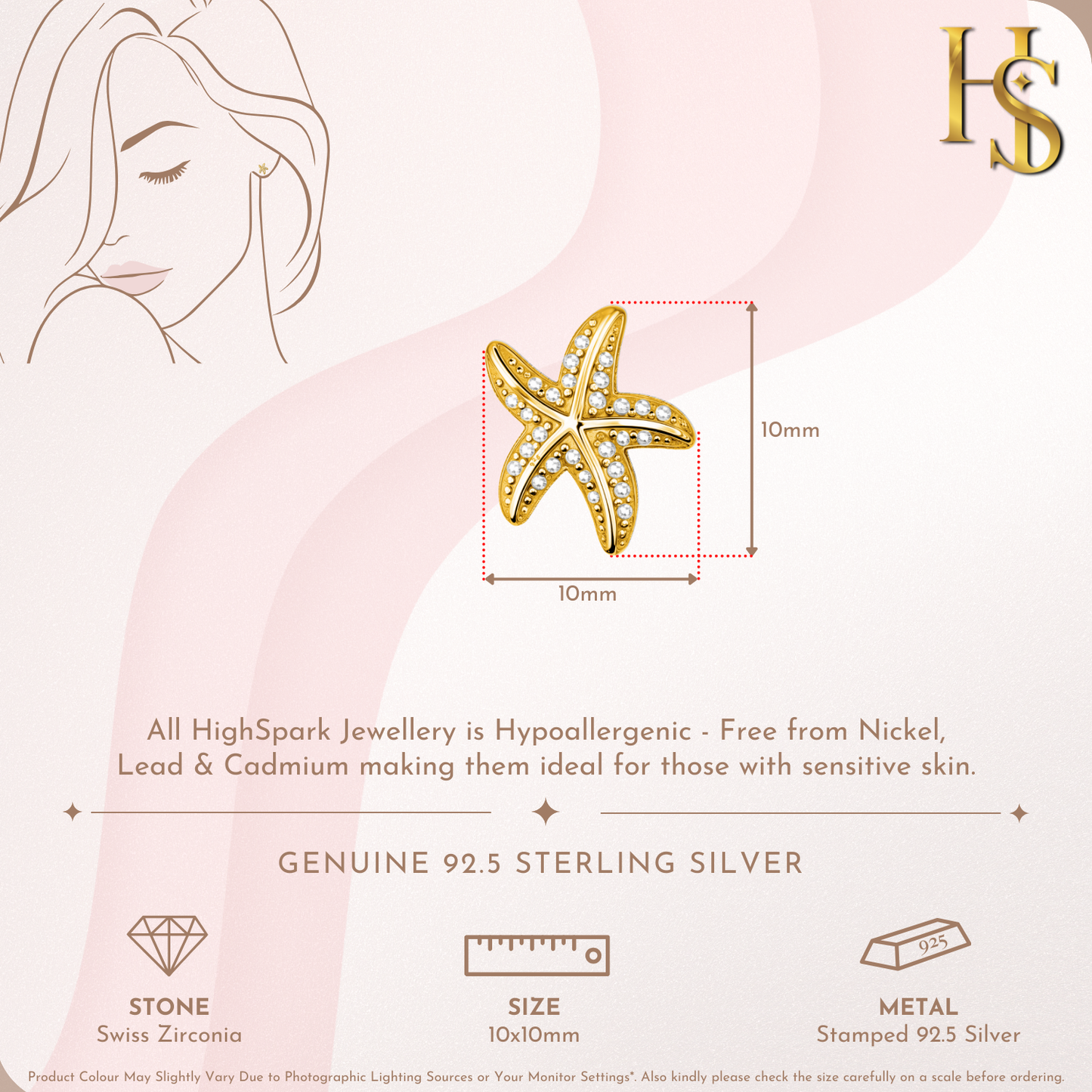 Starfish Splendour Stud Earring in 925 Sterling Silver with 18k Gold Finish For Women