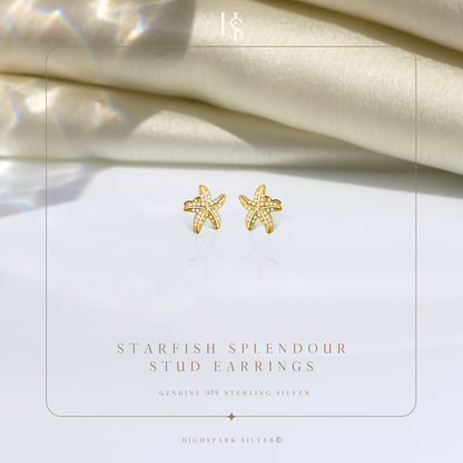 Starfish Splendour Stud Earring in 925 Sterling Silver with 18k Gold Finish For Women