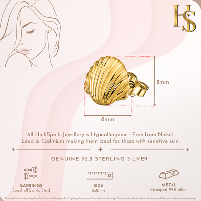 Seashell Swirls Stud Earrings in 925 Sterling SIlver with 18k Gold Finish For Women