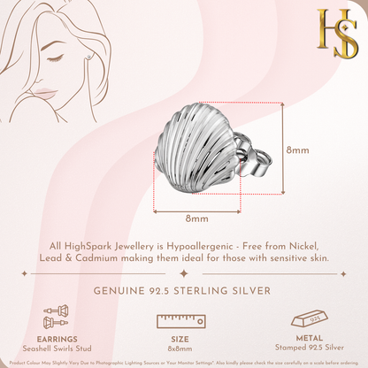 Seashell Swirls Stud Earrings in 92.5 Sterling Silver for Women