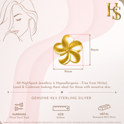 Floral Swirl Stud Earring in 925 Sterling Silver with 18k Gold Finish For Women