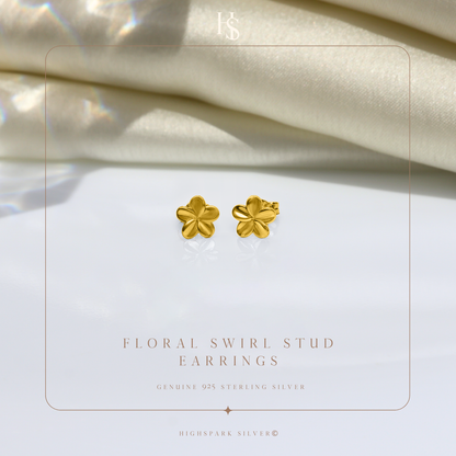 Floral Swirl Stud Earring in 925 Sterling Silver with 18k Gold Finish For Women