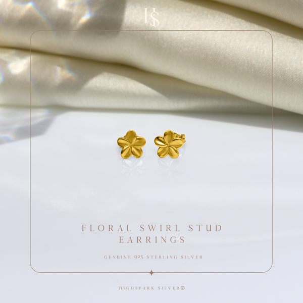 Floral Swirl Stud Earring in 925 Sterling Silver with 18k Gold Finish For Women