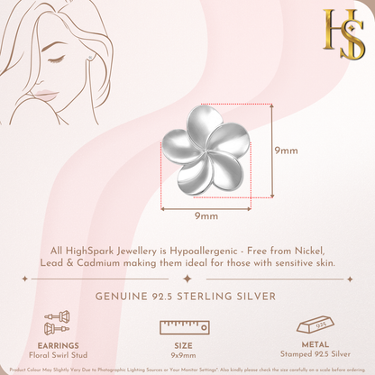 Floral Swirl Stud Earrings in 92.5 Sterling Silver for Women