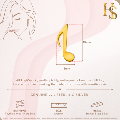 Rhythemic Music Stud Earring in 925 Sterling Silver with 18k Gold Finish For Women