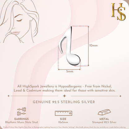 Rhythmic Music Note Stud Earrings in 92.5 Sterling Silver for Women