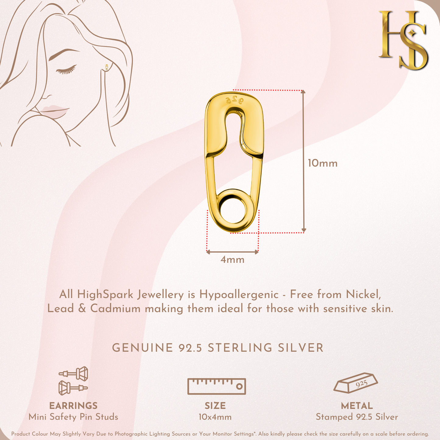 Stylish Safety Pin Stud Earring in 925 Sterling Silver with 18k Gold Finish For Women